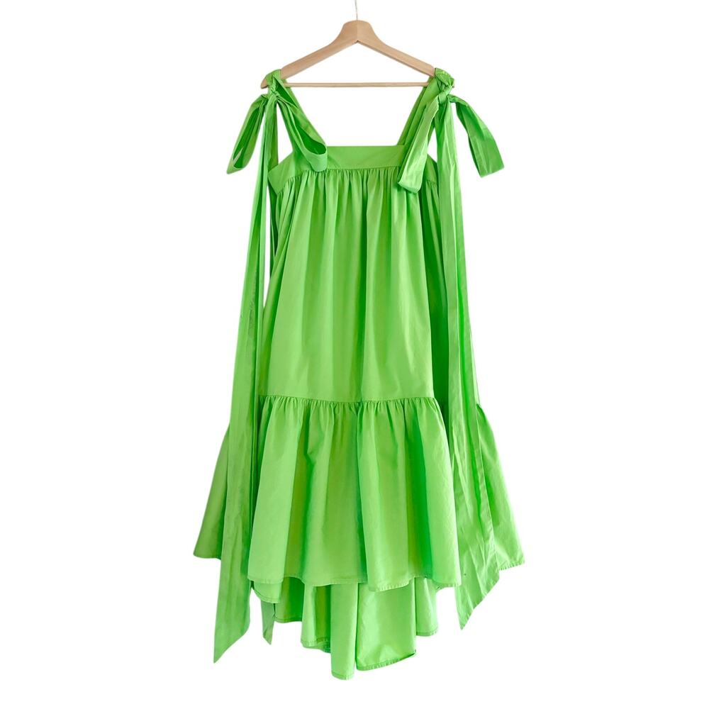 Christopher John Rogers Green High Low Ruffle Midi Dress Size Medium- Maximalist